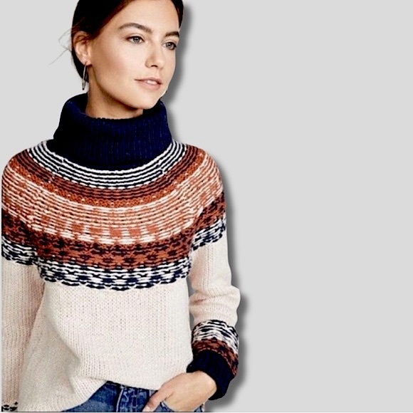 Madewell Wool-Blend Fuzzy Fair Isle Turtleneck Sweater Sz. Medium - Picture 3 of 9